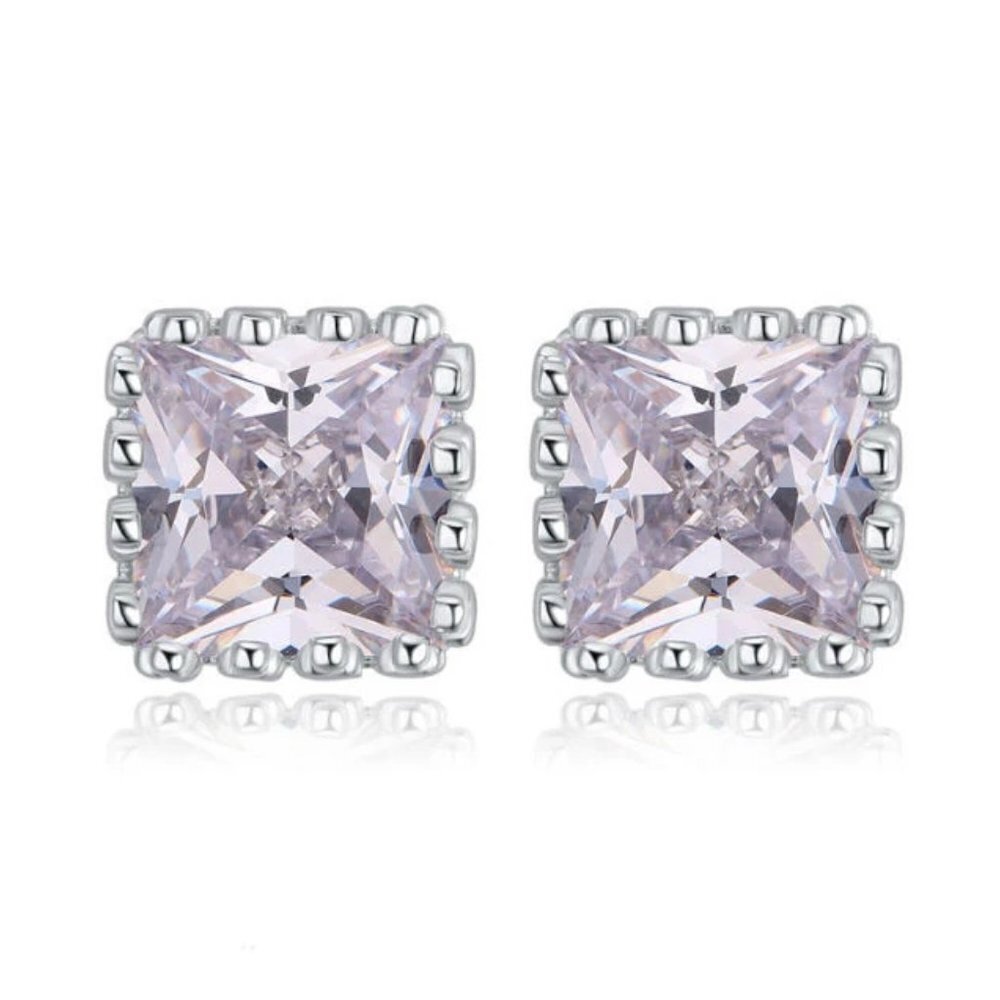 Square Stud Pure Zircon Filled 925 Silver Plated Classic Earrings, INDN8593